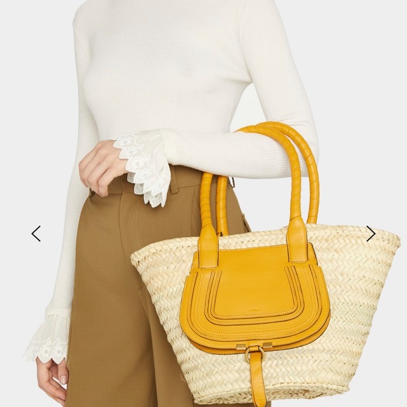 Chloe Marcie Medium Raffia Basket Tote Beach Bag Sunflower 🌻 Yellow - Picture 11 of 15